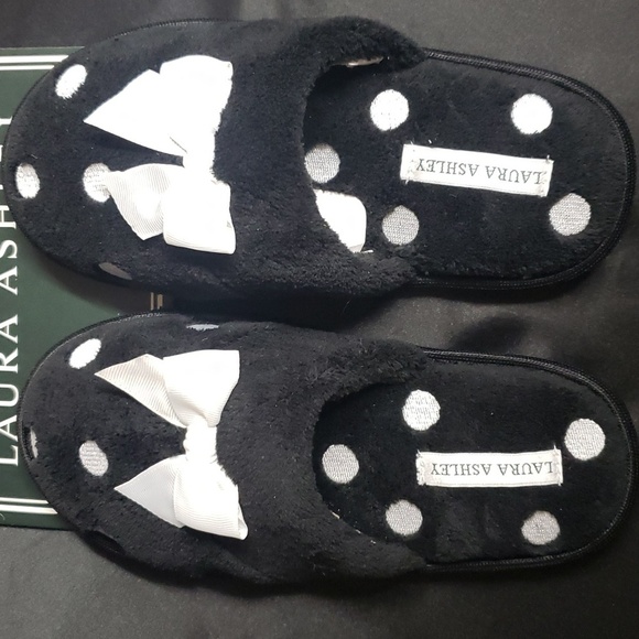Laura Ashley NWT Black and White Polka Dot Slippers, Small 5-6 - Picture 2 of 6